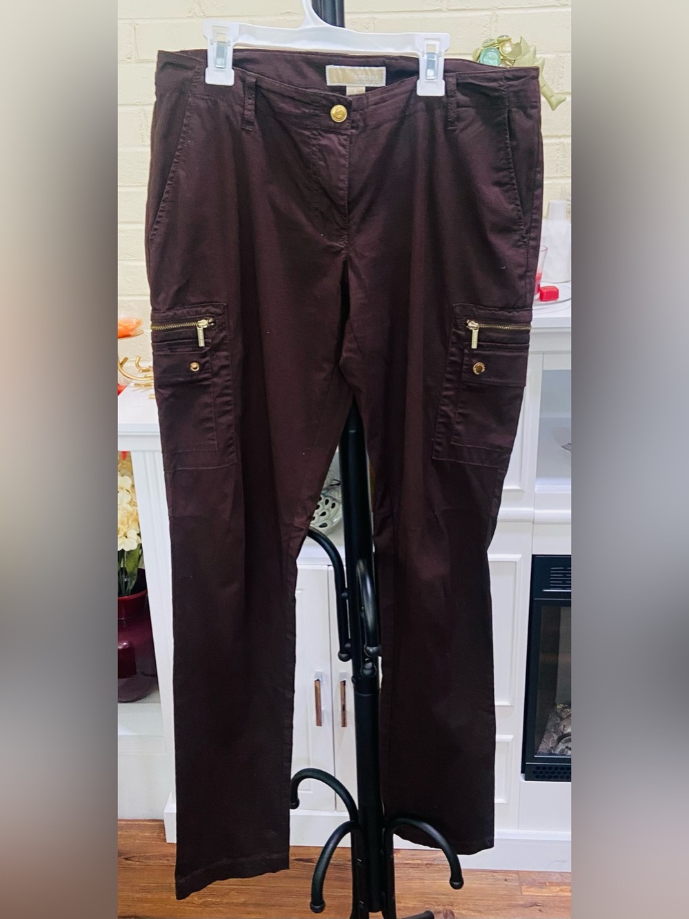MICHAEL Michael Kors Chocolate Brown Cargo Pants with Gold Hardware